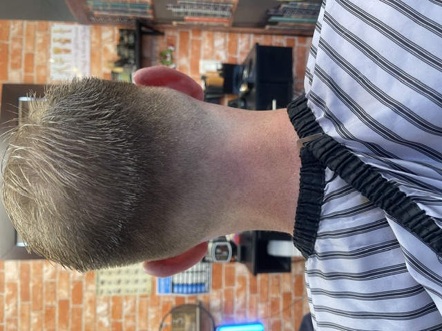Taper haircut finished with a clean neckline